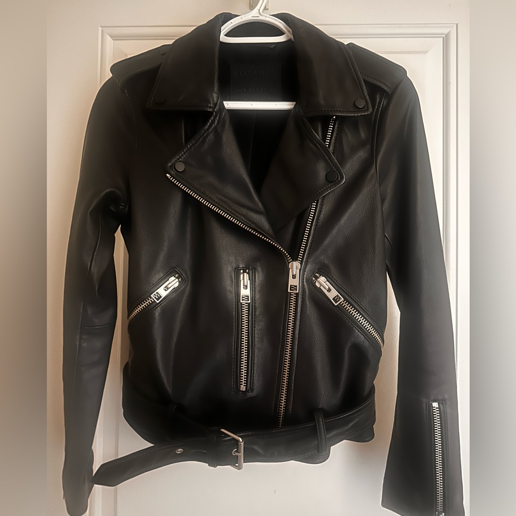 All Saints Balfern Leather Biker Jacket In Black - Size 4